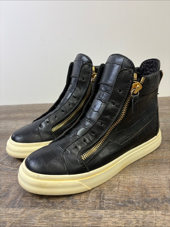 Giuseppe Zanotti Shoes - Giuseppe Zanotti Black Croc Embossed High Top Sneakers Gold Zip Italy EU 38